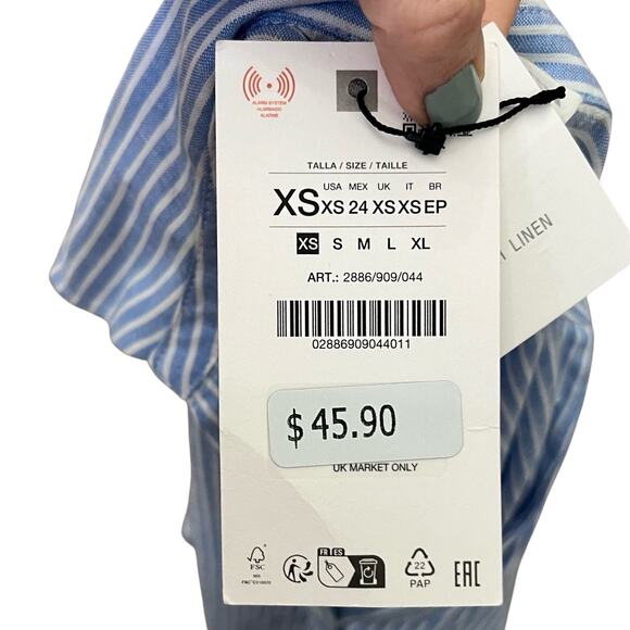 Zara Striped Linen Blend Shirt XS Button Down Long Sleeve Preppy Classic Relaxed - Picture 6 of 10